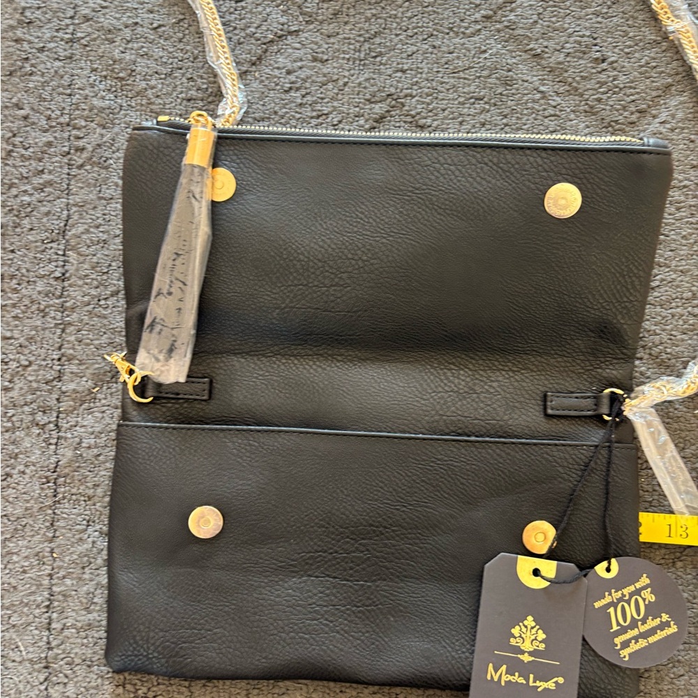 Moda Luxe Black Clutch or Crossbody Bag with Gold Accents
